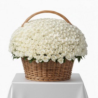 501 белая роза в корзине